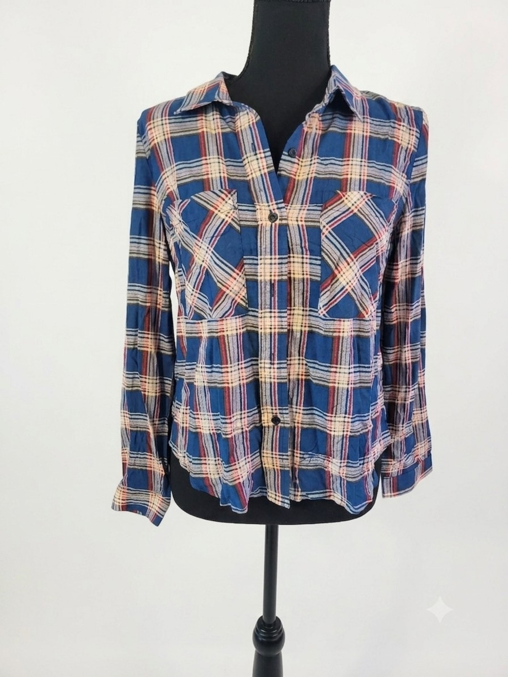 Women's Blue Plaid Button-Down Shirt